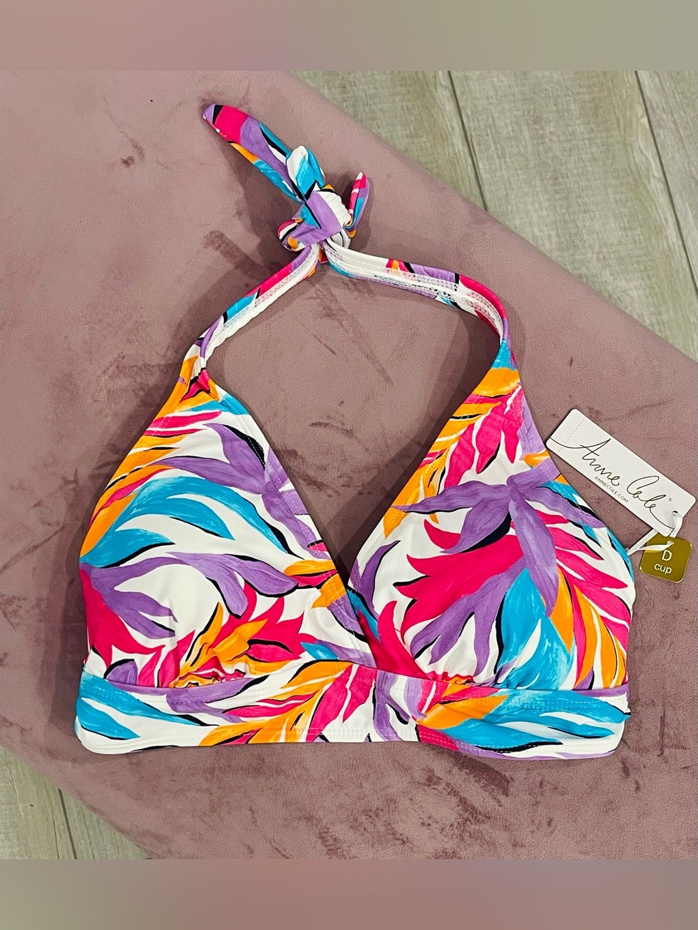 Anne Cole Multicolor Floral Halter Bikini Top - Pink, Blue, Purple, Orange